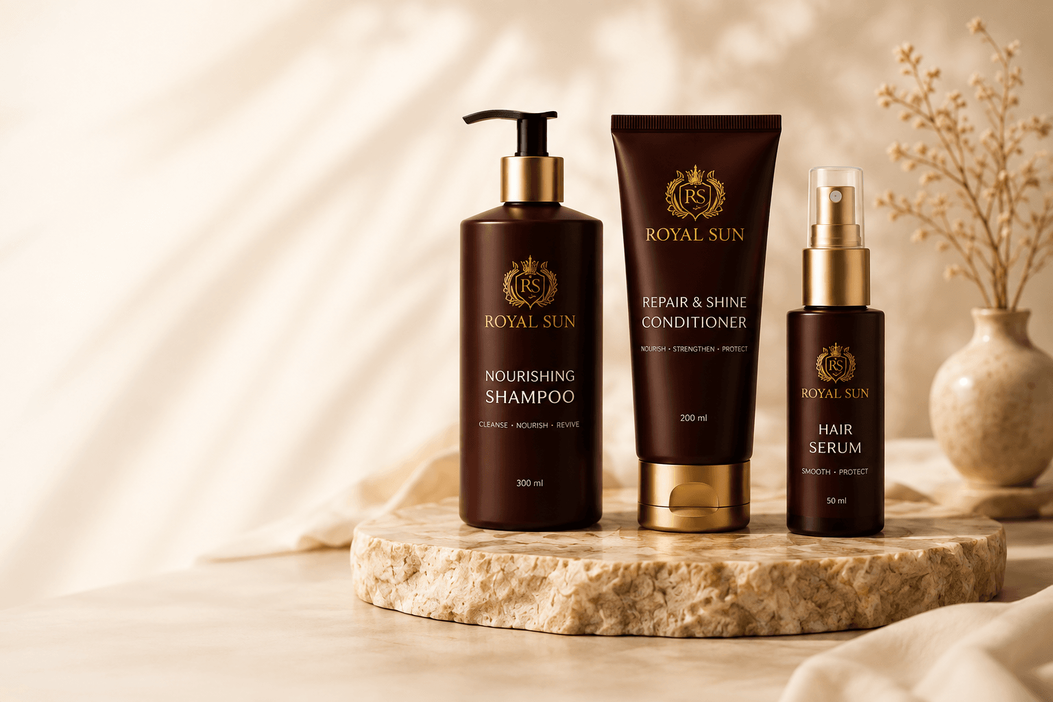 Royal Sun shampoo, conditioner and hair serum collection